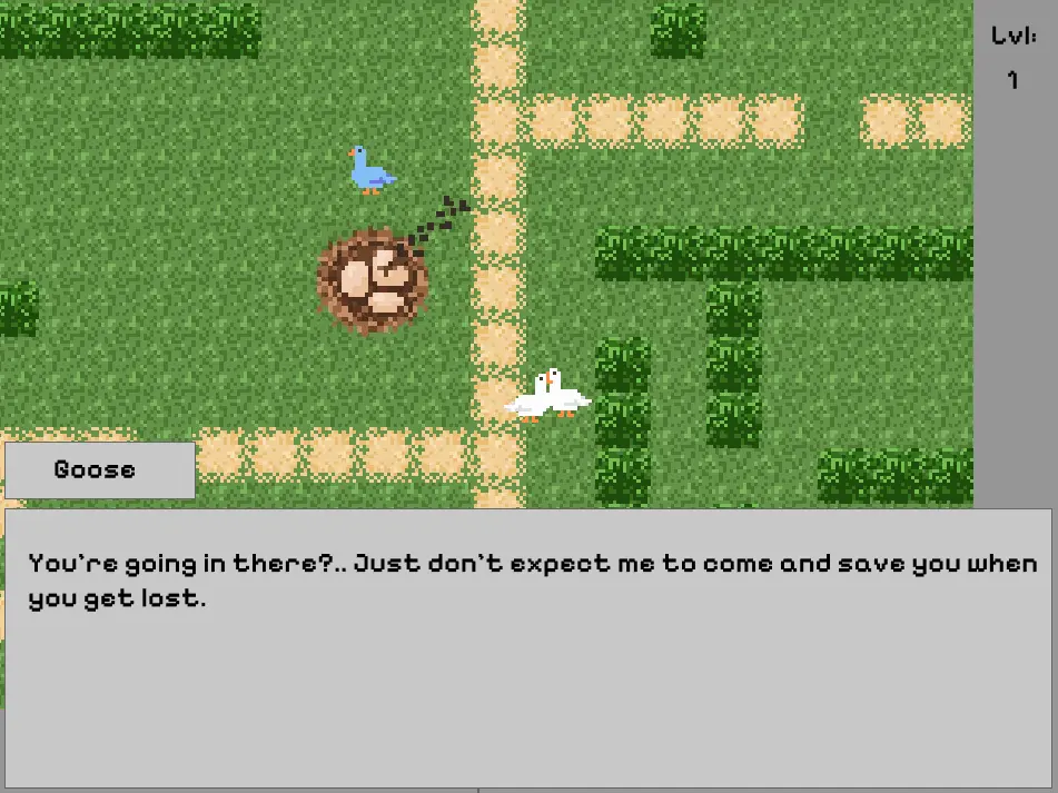 A screenshot of the game being played, the player is talking to an NPC